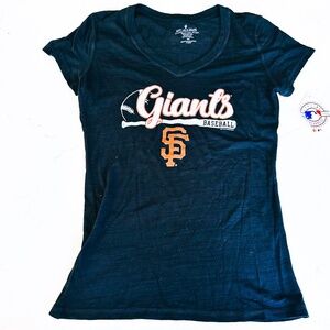 NEW SF Giants MLB Baseball Short Sleeve Black Heather V-Neck Shirt Women's Mediu